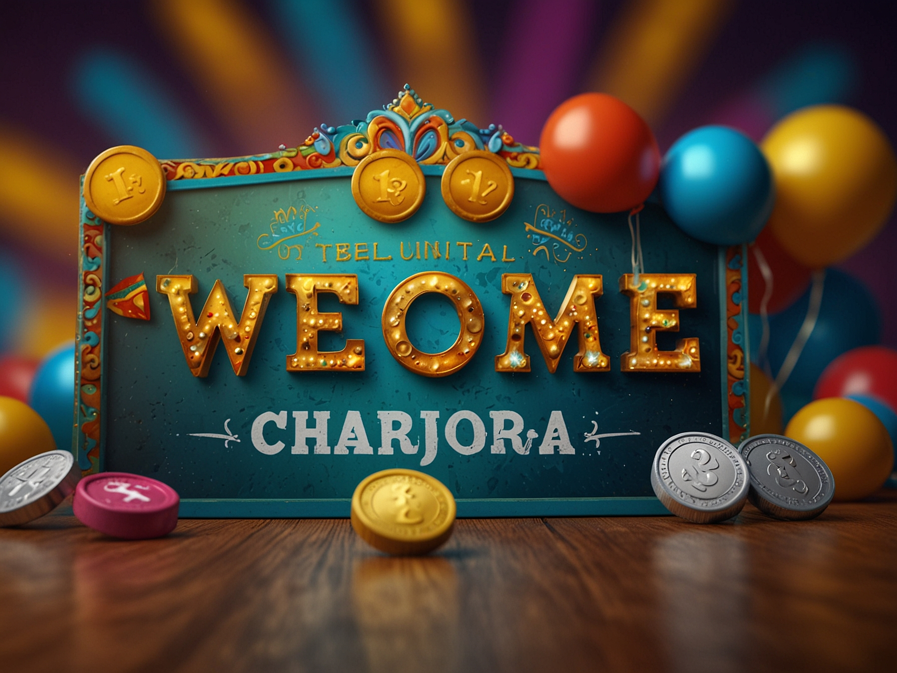 Welcome bonus banner showing coins and slot symbols